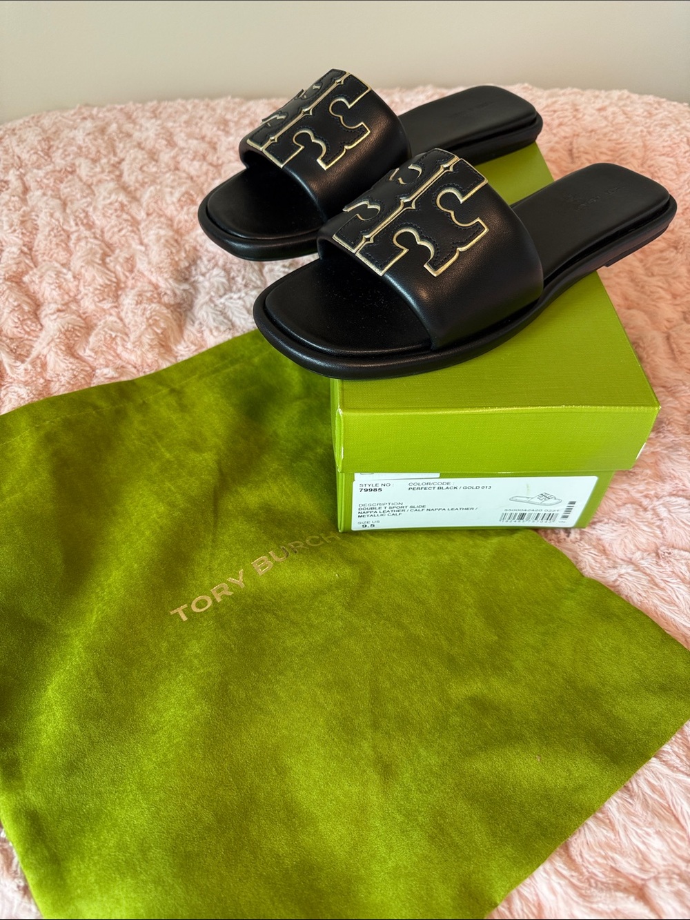 Tory Burch Black Leather Logo Slide Sandals